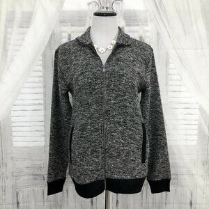 Old Navy Women Small Gray Black Full Zip Jacket Long Sleeve Oversized